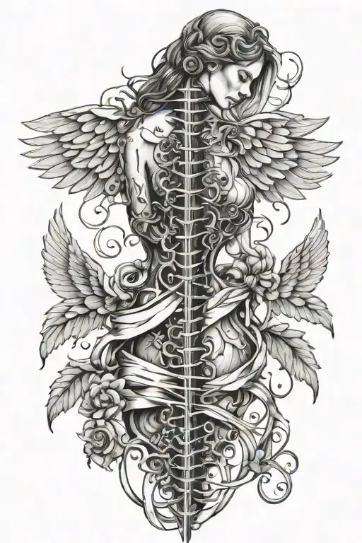 Broken Spine With Light And Dark Angels Sewing Spine Back Together With Golden Thread