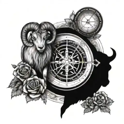 Aries And Taurus Zodiac Signs Combined With A Compass