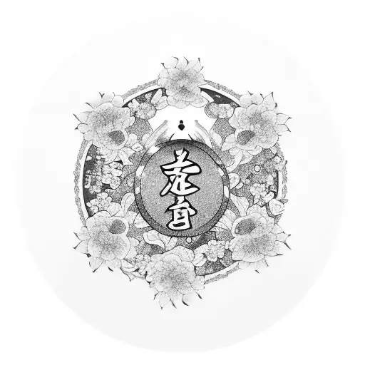 Katana Surrounded By A Circle With Sakura Flowers Around The Circle