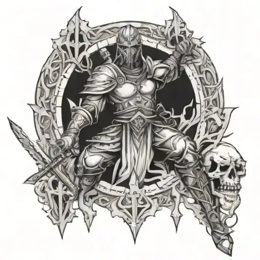 Lithunian Warrior Surrounded By Medival Cathedrals