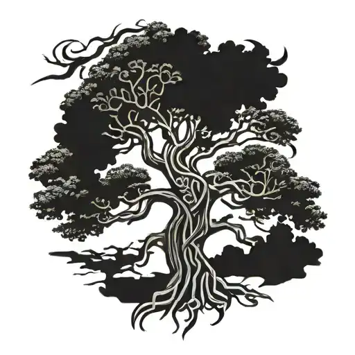 Ancient Tree With Celtic Knotwork Details Representing Strength And Endurance