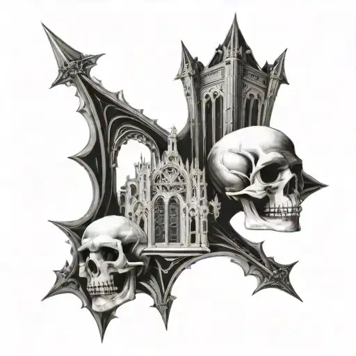 Gothic Cathedral With A Skull Motif Intertwined In The Architecture