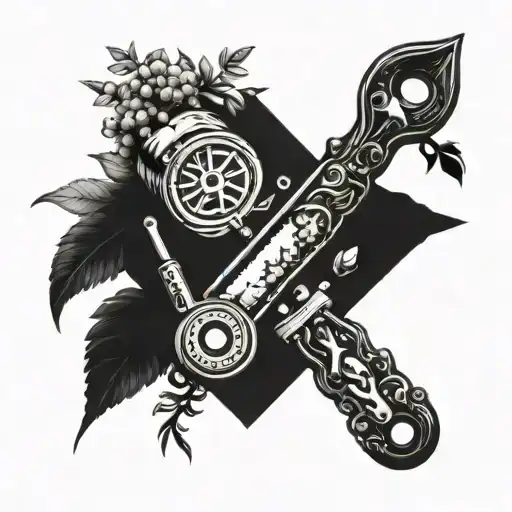 A Tattoo Design Featuring A Historical Baking Tool Surrounded By Wildlife And Nature Elements