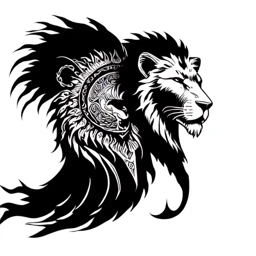 Spartan Warrior And Lion Merged Together