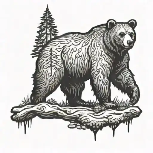 A Majestic Bear Standing In A Lush Forest Surrounded By Towering Trees