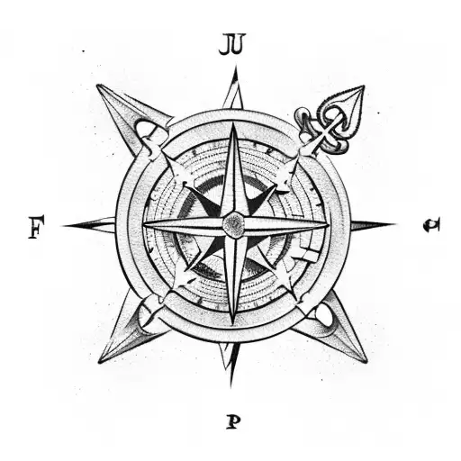 Marine Compass With An Anchor And Scroll