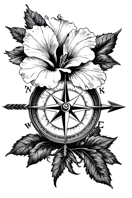 Hibiscus Flower Wind Rose Ridge Arrow On A Compass