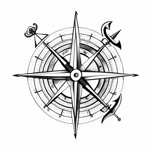 Marine Compass With An Anchor And Scroll