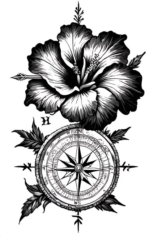 Kanak Ridge Arrow Hibiscus Flower Wind Rose On A Compass