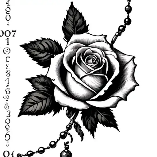Rose With Rosary Wrapped Loosely And Add Date And Time