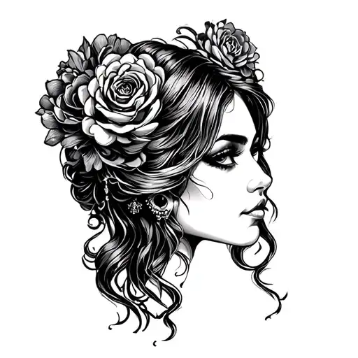 Dark Lady Head Tattoo Design