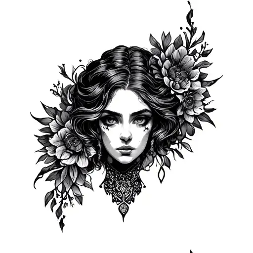 Dark Lady Head Tattoo Design