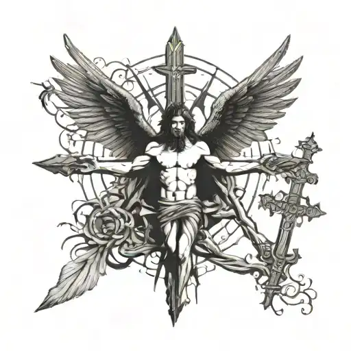 Lucifer On The Cross That Cross Contain With Latter Of Lucifer And Wings Be Angel And Demon