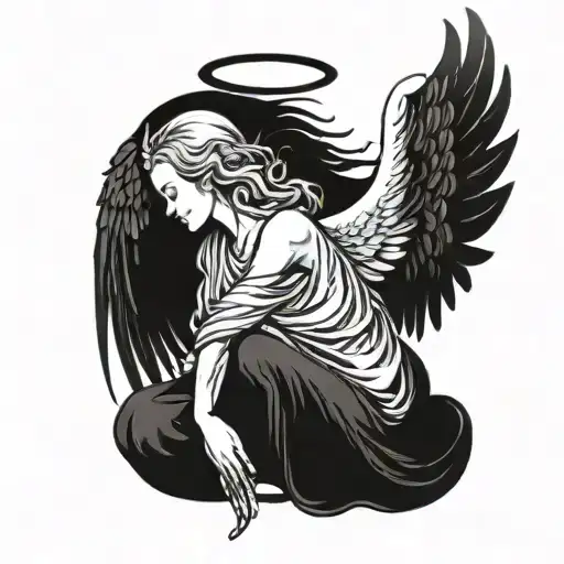 A Crying Angel With Dark Wings