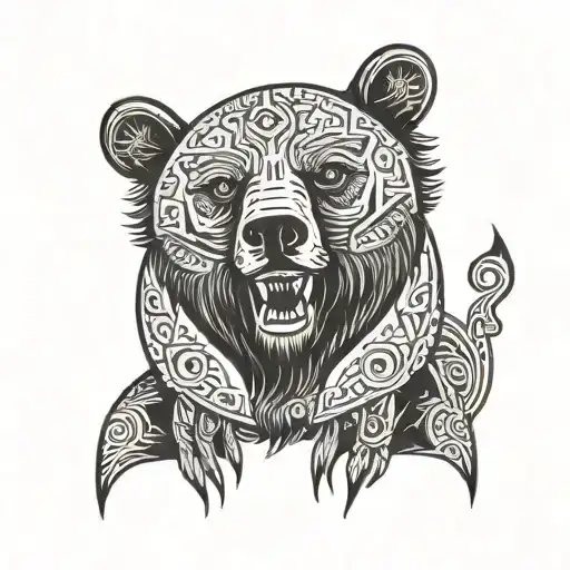 A Bear Adorned With Viking Runes And Symbols