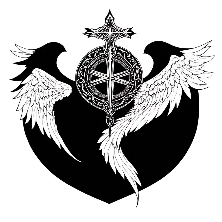 Valkyrie Wings Combined With Vegvisir Symbol Between The Top Part Of The Winfs