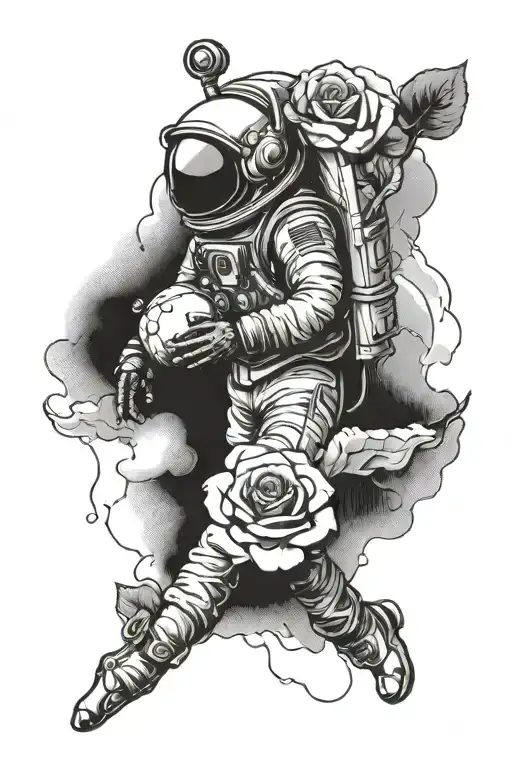 Astronaut Skull With Rose