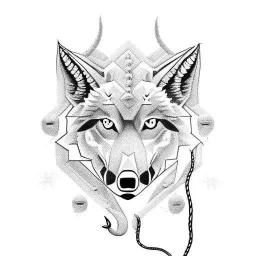 Masculine Wolf With Fish Hook And Deer Antler Outlineom