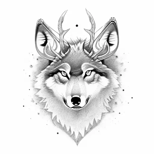 Masculine Wolf With Deer Antler And Musky