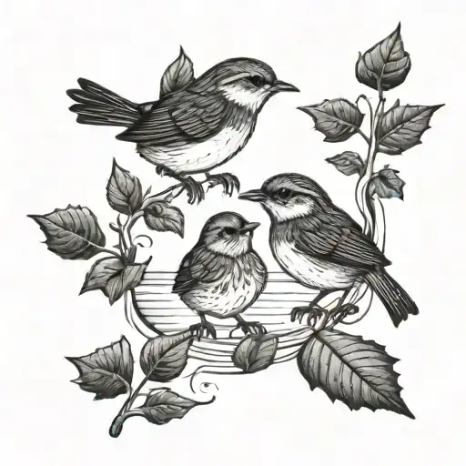 Baby Wren And Ivy Leaves Sunset Over Beach Scene