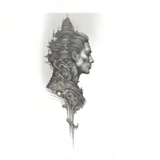 A Man With A Dragon Tattoo Japanies Castle On Back