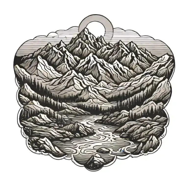 Mountain Range At Dawn Surrounded By Receding Flood Waters