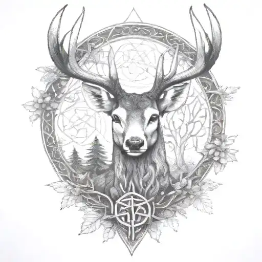 Celtic Deer Head With Trees