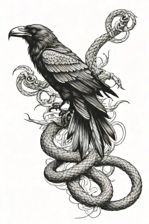Crow Fighting Snakes
