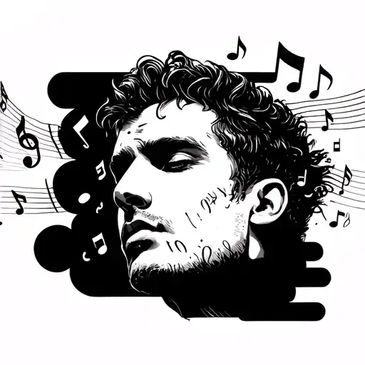 Abstract Male Face And Music Notes Floating In And Around The Head