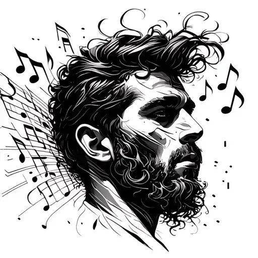 Abstract Male Face And Music Notes Floating In The Air