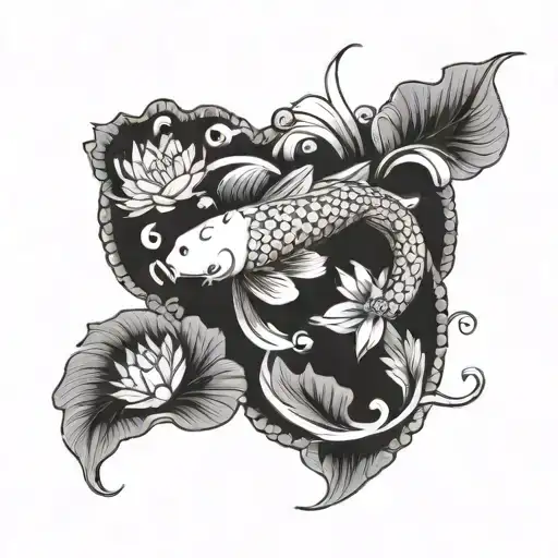 A Koi Fish Gracefully Swimming Through A Field Of Lotus Flowers