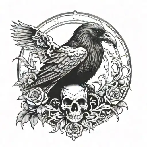 Raven And Goat Skull