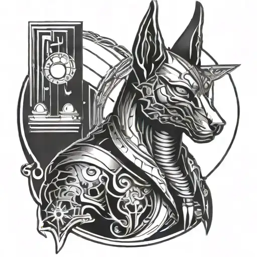 Anubis Depicted With A Third Eye In A Futuristic Space Setting