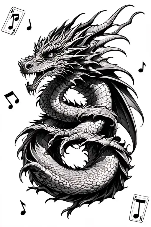 Dragon Wrapped And Cards Surrounded My Music Notes