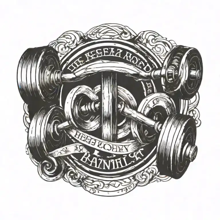 A Blackwork Tattoo Of A Weightlifting Barbell Intertwined With The Names Of Your Family Members