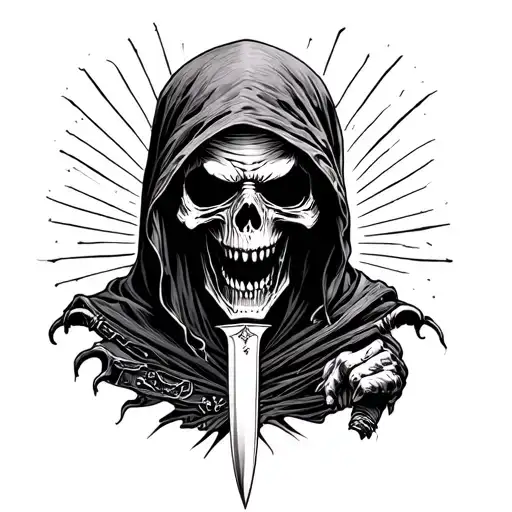 Full Body Standing The Grim Reaper With A Knife Scary