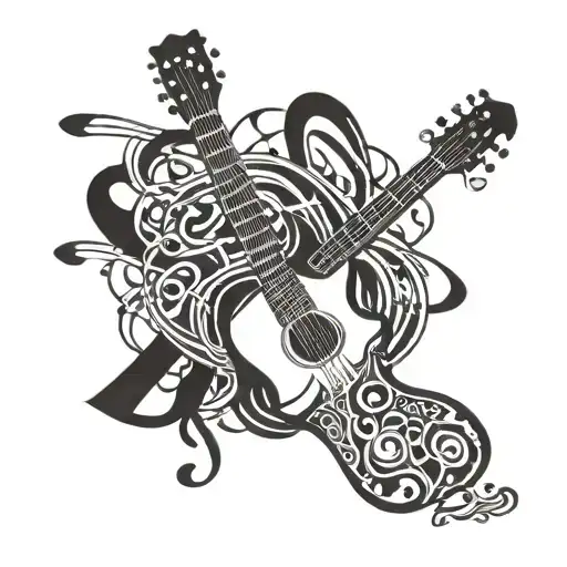 Guitar With Music Note Intertwined