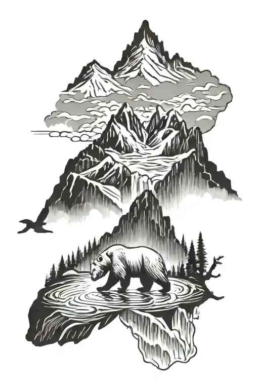 Mountain Waterfall Bear Fish Fog Blur