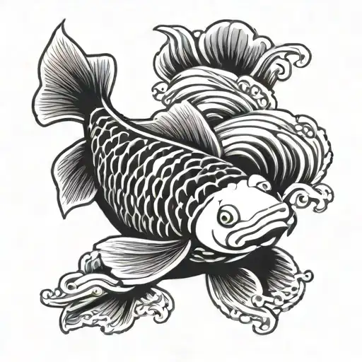 A Traditional Japanese Koi Fish Swimming Upstream