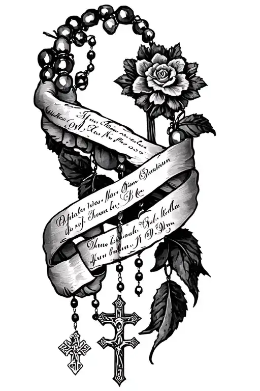 Rosary Wrapped Sleeve Tattoo With Names And Dates