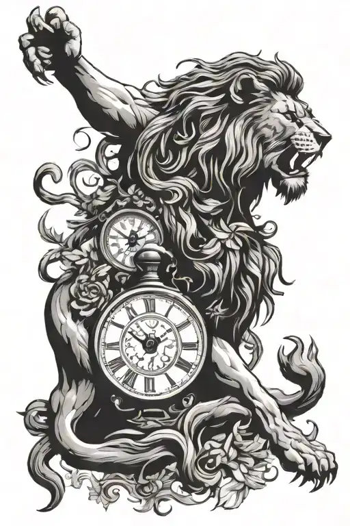 Jesus Christ With Lion Roaring And A Clock With Roman Numerals