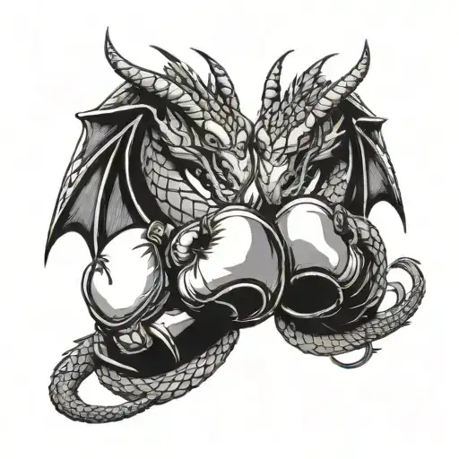 A Fierce Dragon Wrapped Around A Pair Of Boxing Gloves