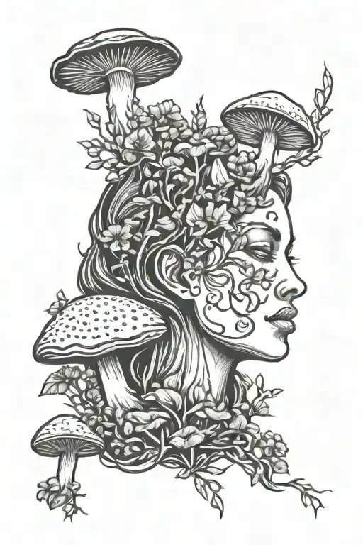 Mother Nature Head With Mushrooms Growing