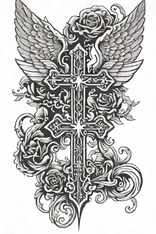 Cross And Angel Wings