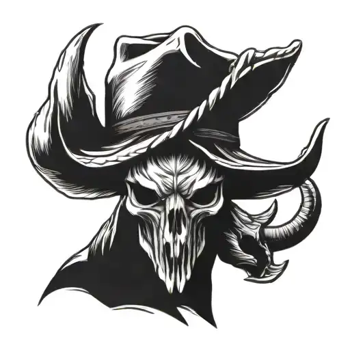 Texas Long Horn Skull Wearing A Cowboy Hat With The Texas Star On The Hat