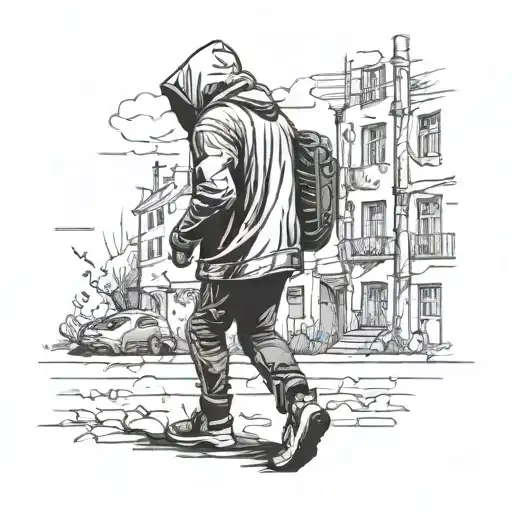 Guy With Hoodie Walking Long Distance