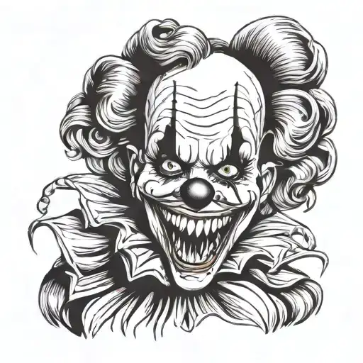 Woman Dressed As Gothic Clown With Creepy Smile And Showing Teeth