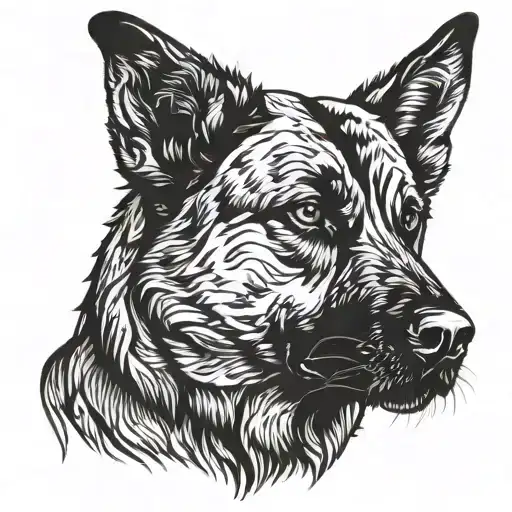 Angry Kangal-german Shepherd Mix Dog In Blackwork Style