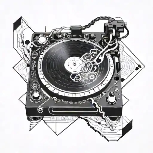 Incorporate A Dj Turntable With Intricate Geometric Patterns And Abstract Shapes