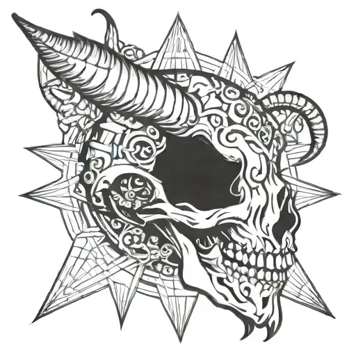 Profile Of Capricorn Skull Inside Of Pentagram